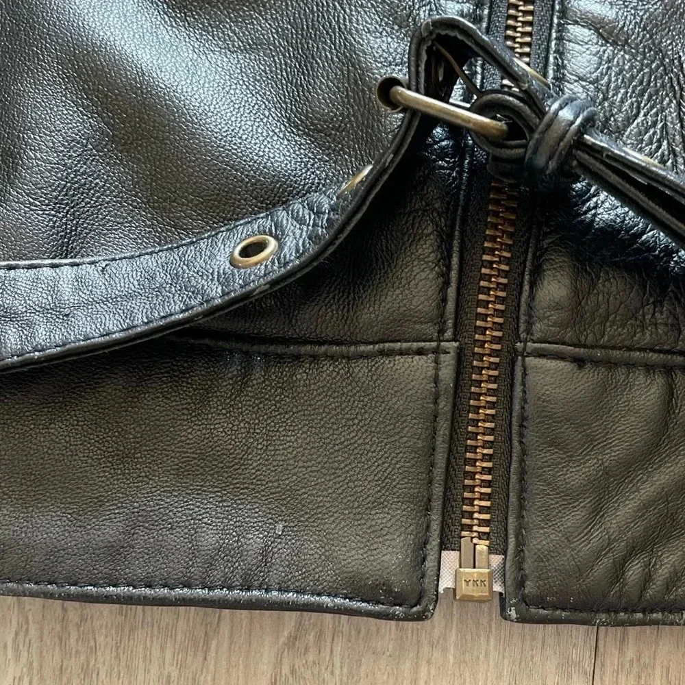 Metro 7 Vintage 90s Black Leather Biker Jacket Full Zip Women’s 12